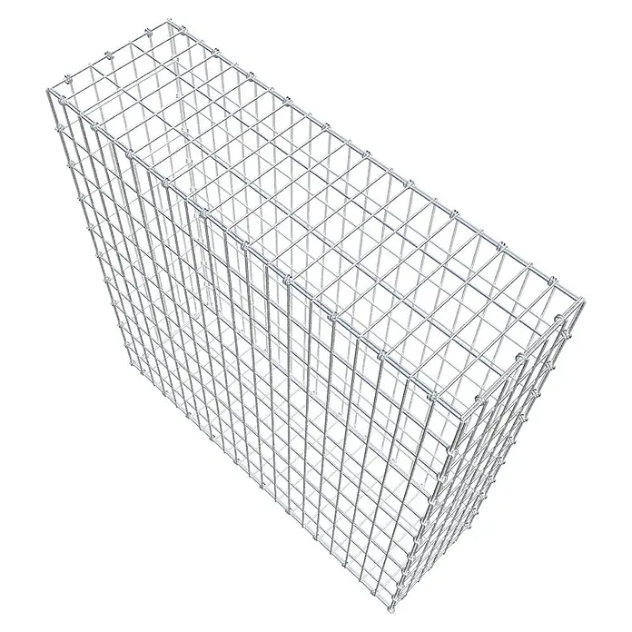 Gabiona Gabione - 100 x 30 x 100 cm, Maschenbreite: 5 cm, Maschenhöhe: 10 cm - Draufsicht auf einen Gabionenkorb aus verzinktem Drahtgeflecht. Ein dekoratives Element für den Garten- und Landschaftsbau.
