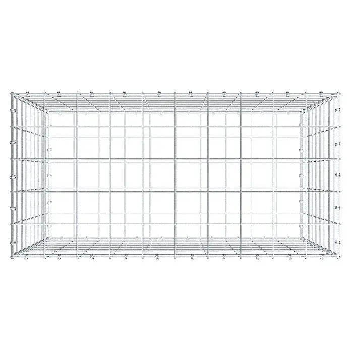 Gabiona Gabione - 100 x 50 x 90 cm, Maschenbreite: 10 cm, Maschenhöhe: 10 cm - Draufsicht auf einen robusten, rechteckigen Gabionenkorb aus verzinktem Stahldraht, ideal für Garten- und Landschaftsbauprojekte.