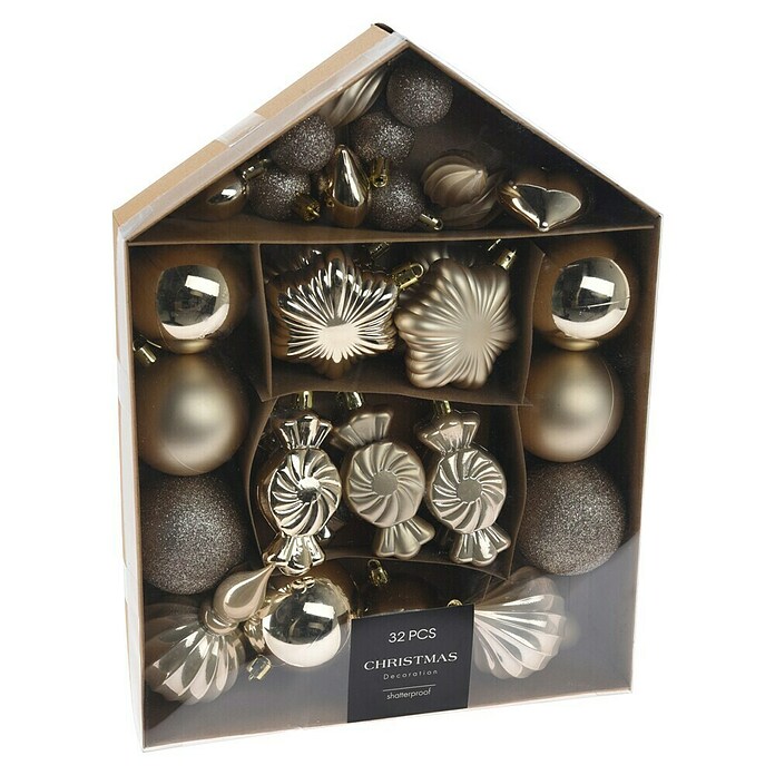 Kerstboomversiering Set (Crème, Kunststof, 32 st., 6 x 24,5 x 32 cm) | BAUHAUS