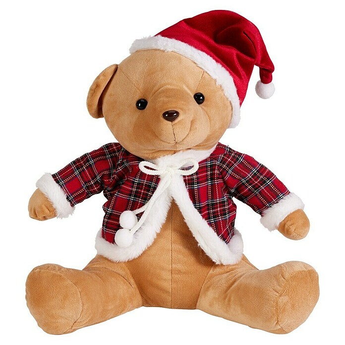 Decoratief figuur - Beer met Kerstmuts (Beige, Bruin, Pluche) | BAUHAUS
