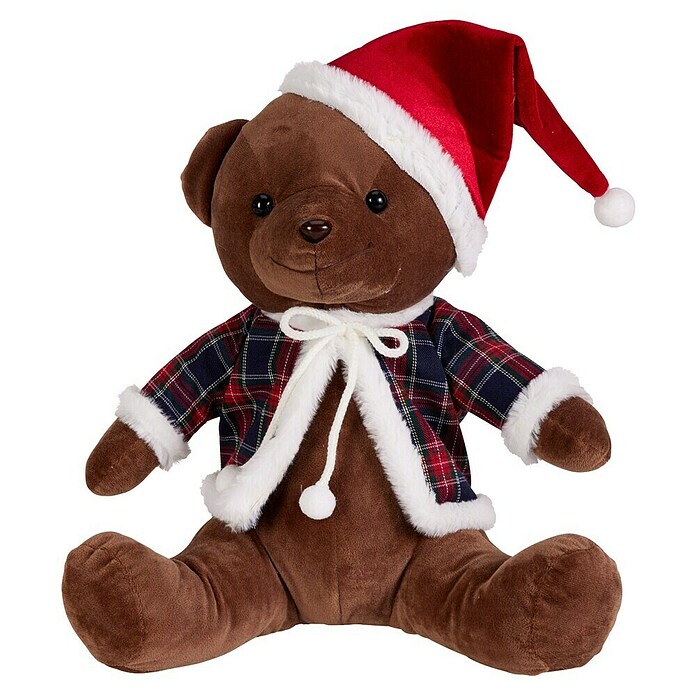 Decoratief figuur - Beer met Kerstmuts (Beige, Bruin, Pluche) | BAUHAUS
