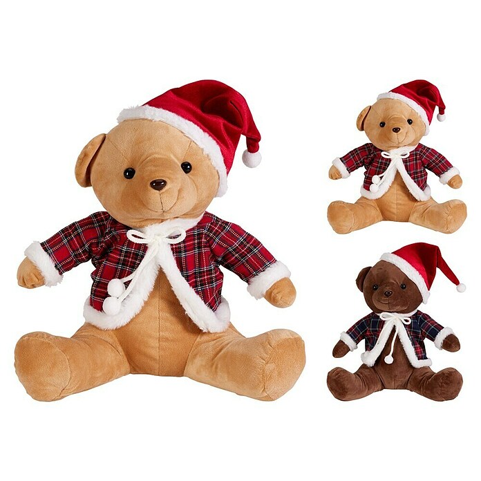 Decoratief figuur - Beer met Kerstmuts (Beige, Bruin, Pluche) | BAUHAUS