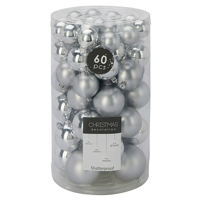 Set kerstballen (Zilver, Kunststof, 60 st.) | BAUHAUS