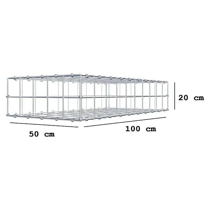 Gabiona Gabione - 100 x 50 x 20 cm, Maschenbreite: 10 cm, Maschenhöhe: 10 cm - Ein rechteckiger Gabionenkorb mit den Maßen 100x50x20 cm, ideal für den Garten- und Landschaftsbau. Perfekt für individuelle Gestaltungsmöglichkeiten.