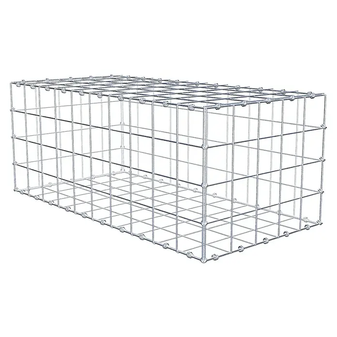 Gabiona Gabione - 100 x 50 x 40 cm, Maschenbreite: 10 cm, Maschenhöhe: 10 cm - Das Bild zeigt einen Gabionenkorb aus verzinktem Drahtgeflecht, ideal für Gartenbau und Landschaftsgestaltung. Die robuste Konstruktion verspricht lange Lebensdauer.