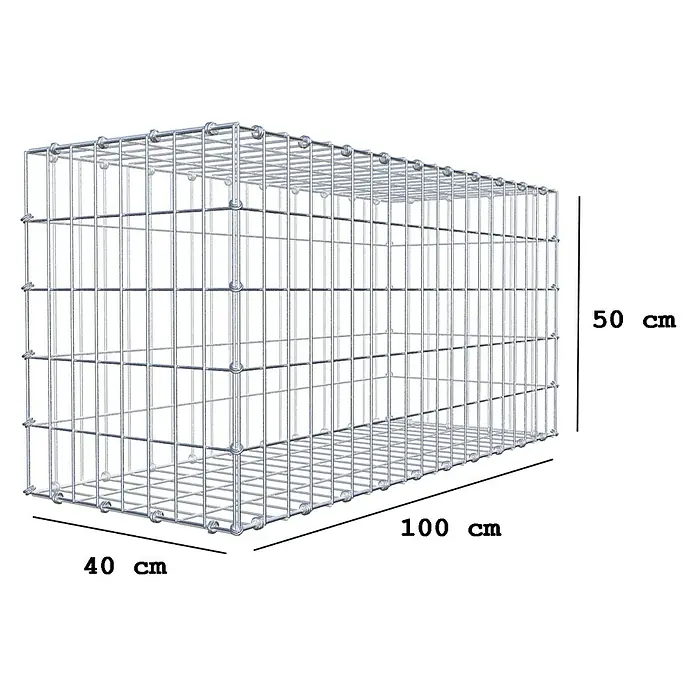 Gabiona Gabione - 100 x 40 x 50 cm, Maschenbreite: 5 cm, Maschenhöhe: 10 cm - Drahtgitterbox mit den Maßen 100 cm Länge, 40 cm Breite und 50 cm Höhe. Die Gabione ist ideal für Garten- und Landschaftsbau.