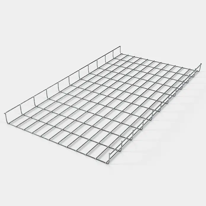 Gabiona Kabelkanal - 58 x 5 x 110 cm, Silber - Ein rechteckiger, silberfarbener Kabelträger aus Drahtgitter, ideal für die Organisation von Kabeln in industriellen Umgebungen.