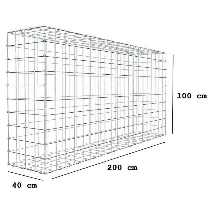 Gabiona Gabione - 200 x 40 x 100 cm, Maschenbreite: 10 cm, Maschenhöhe: 10 cm - Drahtgitterbox mit den Maßen 200 cm x 100 cm x 40 cm, ideal für den Garten- und Landschaftsbau.