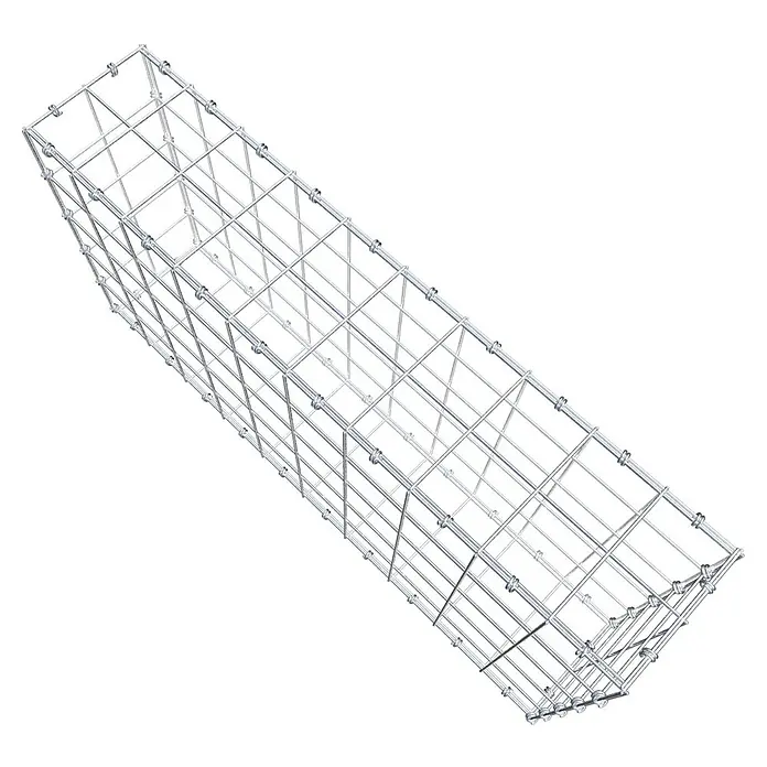 Gabiona Gabione - 100 x 20 x 50 cm, Maschenbreite: 10 cm, Maschenhöhe: 10 cm - Detailansicht eines Gabionenkorbs mit quadratischem Gittermuster aus verzinktem Stahldraht, ideal für den Garten- und Landschaftsbau.