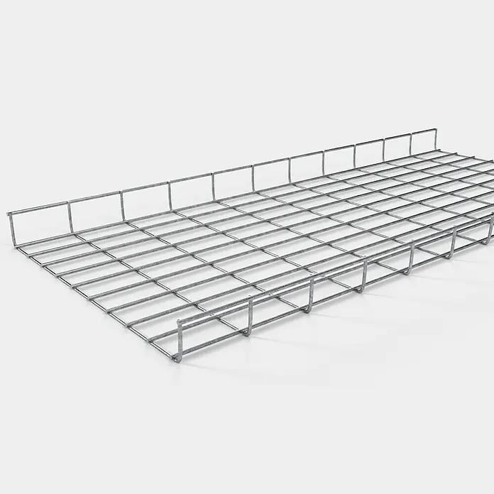 Gabiona Rankgitter - L x B x H: 48 x 5 x 110 cm, Silber, Stahl, Maschenbreite: 5 cm, Maschenhöhe: 10 cm - Draufsicht eines metallenen Kabelträgers mit quadratischen Maschen für die sichere Kabelführung. Ideal für industrielle und gewerbliche Anwendungen.