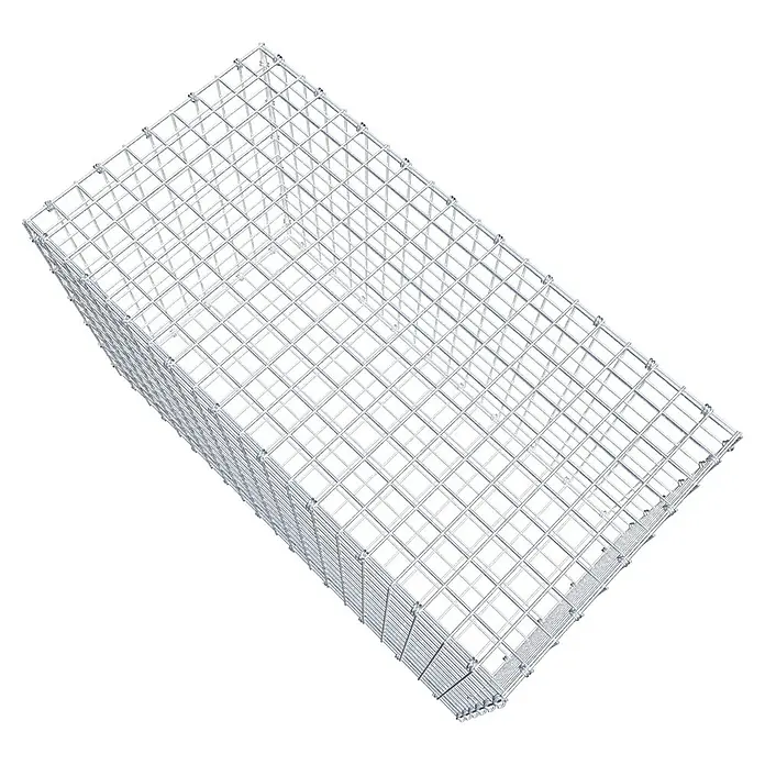 Gabiona Gabione - 100 x 50 x 60 cm, Maschenbreite: 5 cm, Maschenhöhe: 5 cm - Ansicht eines Gabionen-Korbs aus Drahtgeflecht, ideal für Landschaftsbau & Erosionsschutz. Die Gitterstruktur bietet Stabilität für Steine oder Füllmaterial.