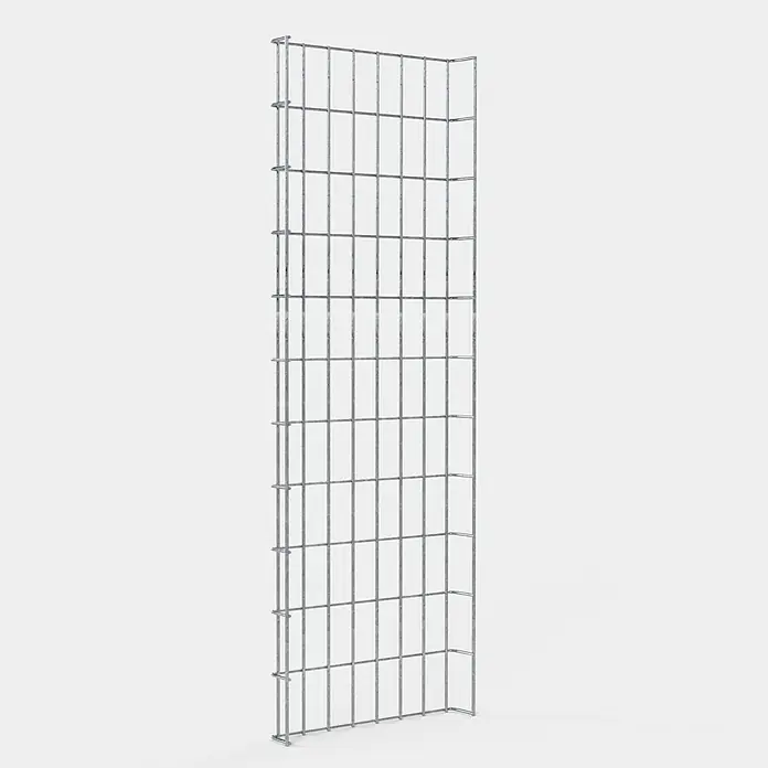 Gabiona Kabelkanal - 38 x 5 x 110 cm, Silber - Draufsicht auf ein längliches, graues Gabionen-Element mit rechteckigen Maschen für den Einsatz im Garten- und Landschaftsbau.