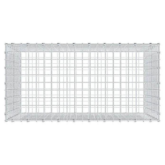 Gabiona Gabione - 100 x 50 x 70 cm, Maschenbreite: 5 cm, Maschenhöhe: 5 cm - Das Bild zeigt eine leere Gabione, einen Drahtkorb, der typischerweise für den Bau von Stützmauern oder dekorativen Landschaftselementen verwendet wird.