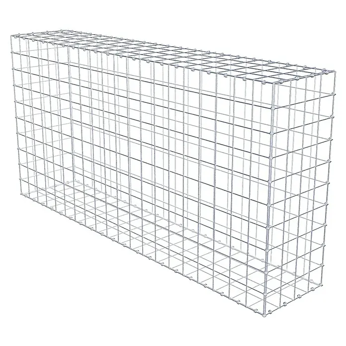 Gabiona Gabione - 200 x 40 x 100 cm, Maschenbreite: 10 cm, Maschenhöhe: 10 cm - Ein leerer Gabionenkorb aus Drahtgeflecht, bereit zur Befüllung mit Steinen oder anderen Materialien. Ideal für Gartenbau und Landschaftsgestaltung.