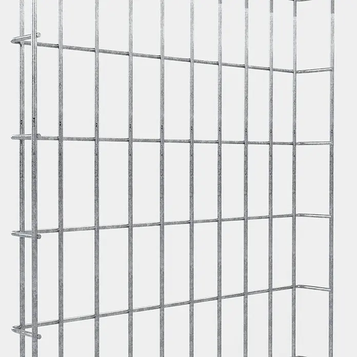 Gabiona Rankgitter - L x B x H: 48 x 5 x 110 cm, Silber, Stahl, Maschenbreite: 5 cm, Maschenhöhe: 10 cm - Nahaufnahme eines Metallgitterpaneels, das Stabilität und Struktur für verschiedene Anwendungen bietet.\n