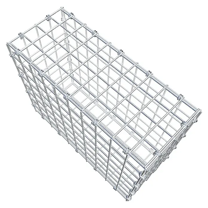 Gabiona Gabione - 50 x 20 x 40 cm, Maschenbreite: 5 cm, Maschenhöhe: 5 cm - Draufsicht auf einen Gabionenkorb, ein rechteckiger Drahtgitterbehälter zur Hangbefestigung und Landschaftsgestaltung.