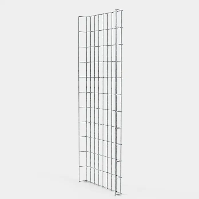 Gabiona Rankgitter - L x B x H: 43 x 5 x 110 cm, Silber, Stahl, Maschenbreite: 5 cm, Maschenhöhe: 10 cm - Abbildung eines Gabionenkorbes aus Drahtgeflecht, ideal für den Einsatz im Garten- und Landschaftsbau zur Stabilisierung von Böden oder als Sichtschutz.