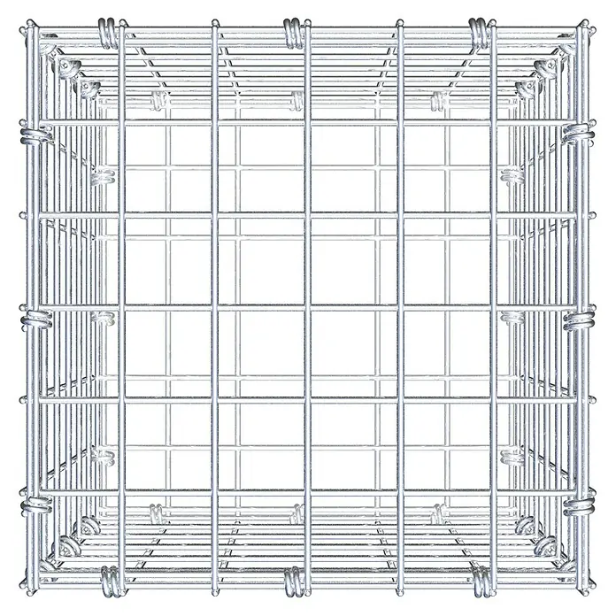 Gabiona Gabione - 30 x 30 x 30 cm, Maschenbreite: 5 cm, Maschenhöhe: 5 cm - Nahaufnahme eines stabilen Gabionenkorbs aus Drahtgeflecht, ideal für Gartenbau und Landschaftsgestaltung.