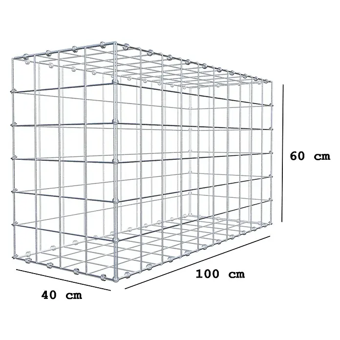 Gabiona Gabione - 100 x 40 x 60 cm, Maschenbreite: 10 cm, Maschenhöhe: 10 cm - Abbildung eines Gabionenkorbs mit den Maßen 100 cm Länge, 40 cm Breite und 60 cm Höhe. Ideal für Garten- und Landschaftsbau.