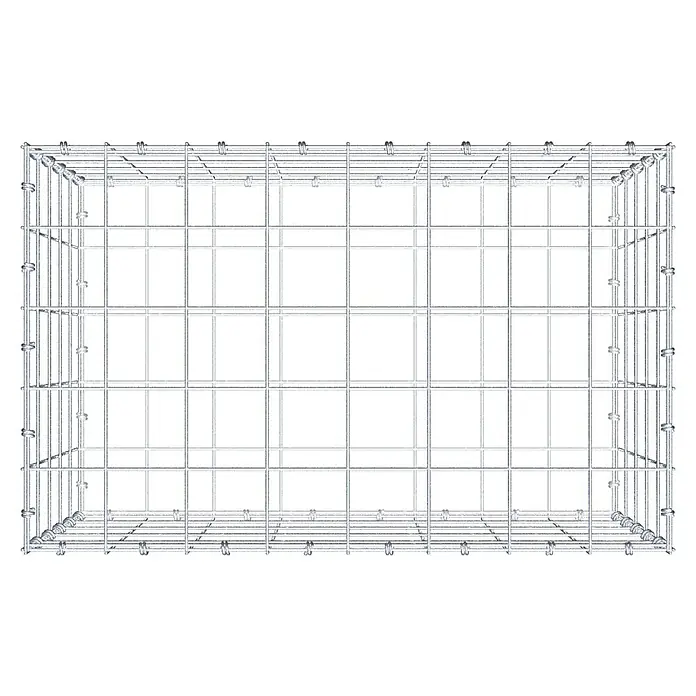 Gabiona Gabione - 80 x 50 x 50 cm, Maschenbreite: 10 cm, Maschenhöhe: 10 cm - Nahaufnahme eines leeren, rechteckigen Gabionenkorbs aus verzinktem Drahtgeflecht, ideal für Garten- und Landschaftsbauprojekte.