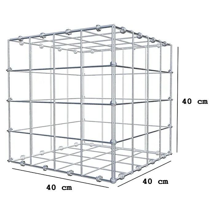 Gabiona Gabione - 40 x 40 x 40 cm, Maschenbreite: 10 cm, Maschenhöhe: 10 cm - Ansicht eines 40 x 40 x 40 cm großen, würfelförmigen Gabionen-Drahtgitters, das sich ideal für Gartenprojekte oder als dekoratives Element eignet.