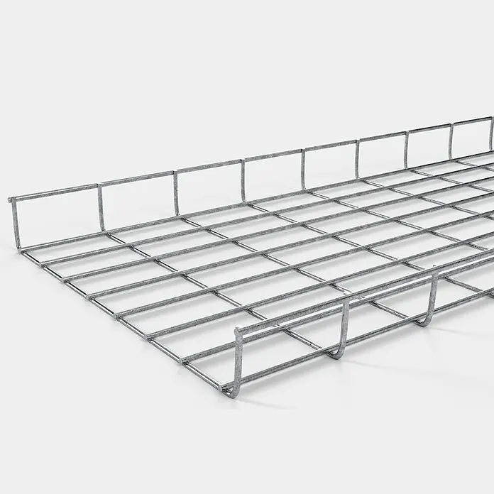 Gabiona Kabelkanal - 38 x 5 x 110 cm, Silber - Nahaufnahme eines Drahtgitter-Kabelschachts. Das Produkt besteht aus einem robusten, verzinkten Metallgitter für die Kabelführung.