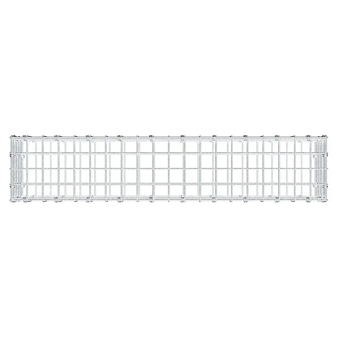 Gabiona Gabione - 100 x 20 x 20 cm, Maschenbreite: 5 cm, Maschenhöhe: 5 cm - Draufsicht auf einen Gabionenkorb aus Drahtgeflecht. Das Produkt ist rechteckig und bietet Platz für Steine.