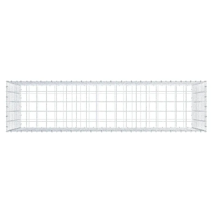 Gabiona Gabione - 200 x 50 x 100 cm, Maschenbreite: 10 cm, Maschenhöhe: 10 cm - Eine rechteckige Drahtgitterbox mit vielen kleinen Quadraten, ideal für die Aufbewahrung verschiedener Gegenstände.