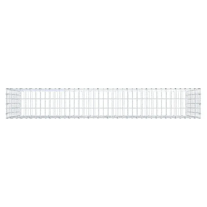 Gabiona Gabione - 200 x 30 x 100 cm, Maschenbreite: 5 cm, Maschenhöhe: 10 cm - Draufsicht einer Drahtgeflechtstruktur, die ein gleichmäßiges Rastermuster für industrielle Anwendungen zeigt.