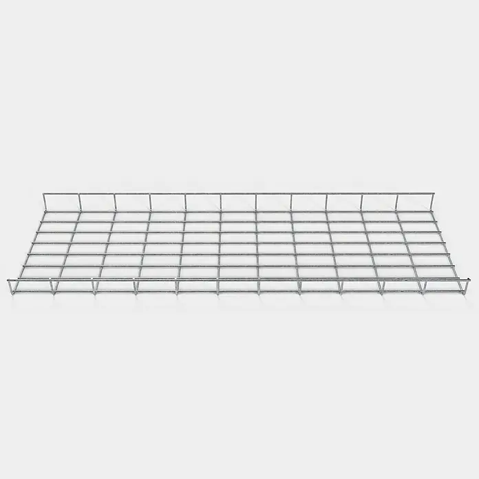 Gabiona Kabelkanal - 38 x 5 x 110 cm, Silber - Draufsicht auf eine robuste Kabelrinne aus Metallgitter, ideal für die Organisation und Führung von Kabeln in Industrie- und Gewerbeumgebungen.