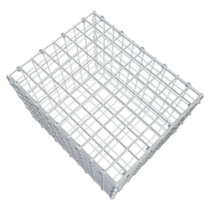 Gabiona Gabione - 50 x 40 x 40 cm, Maschenbreite: 5 cm, Maschenhöhe: 5 cm - Nahaufnahme eines Gabionenkorbs aus Drahtgitter, der Stabilität und Haltbarkeit für verschiedene Anwendungen bietet.