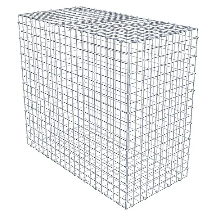 Gabiona Gabione - 100 x 50 x 90 cm, Maschenbreite: 5 cm, Maschenhöhe: 5 cm - Ein rechteckiger, leerer Gabionenkorb aus verzinktem Drahtgeflecht, der für Steine und andere Materialien bereit ist.