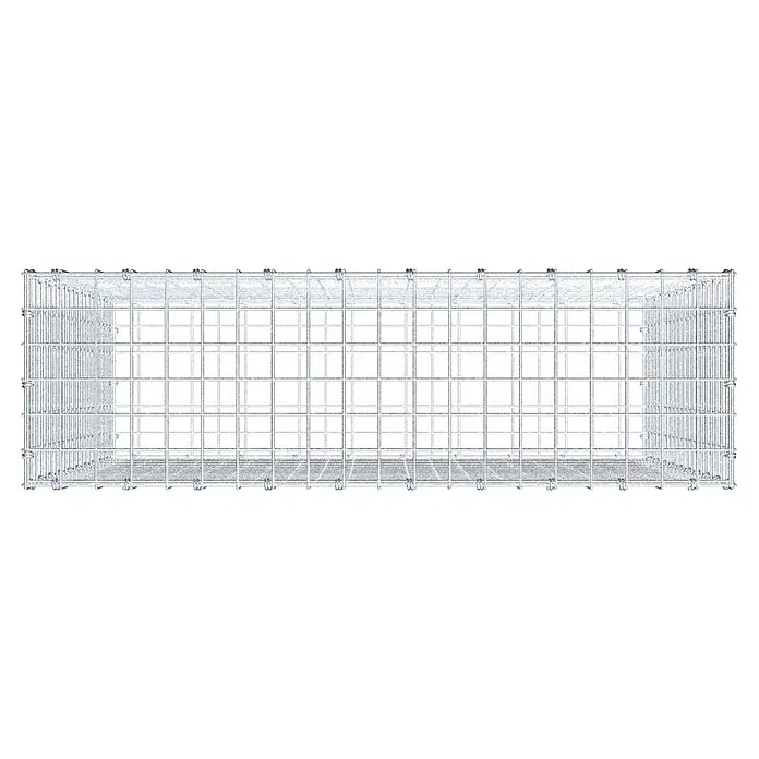Gabiona Gabione - 100 x 30 x 100 cm, Maschenbreite: 5 cm, Maschenhöhe: 5 cm - Das Bild zeigt einen leeren Gabionenkorb mit quadratischen Maschen, der für den Einsatz im Garten- und Landschaftsbau geeignet ist.