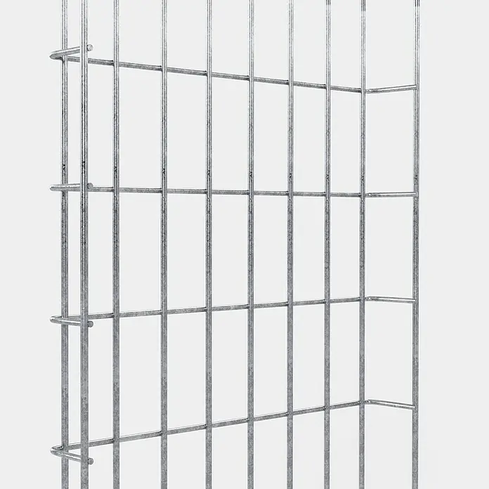 Gabiona Kabelkanal - 38 x 5 x 110 cm, Silber - Nahaufnahme eines Gabionenkorbs aus verzinktem Stahl, der für Stabilität und Langlebigkeit ausgelegt ist. Ideal für den Gartenbau.