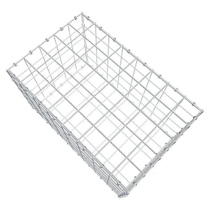 Gabiona Gabione - 80 x 50 x 50 cm, Maschenbreite: 10 cm, Maschenhöhe: 10 cm - Draufsicht eines leeren, rechteckigen Gabionenkorbs aus Drahtgeflecht mit stabilen Verbindungselementen für vielfältige Gartengestaltungen.