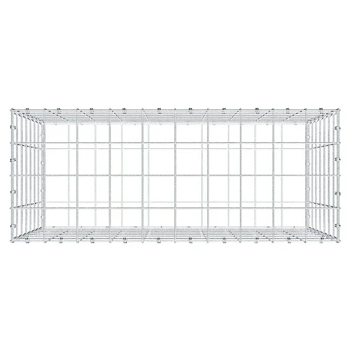 Gabiona Gabione - 100 x 40 x 70 cm, Maschenbreite: 10 cm, Maschenhöhe: 10 cm - Draufsicht eines rechteckigen, verzinkten Drahtcontainers mit robustem Drahtgitter und stabilen Verbindungen für Lagerung und Transport.