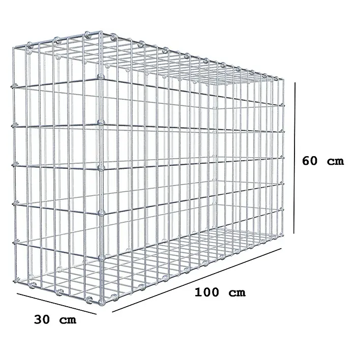 Gabiona Gabione - 100 x 30 x 60 cm, Maschenbreite: 5 cm, Maschenhöhe: 10 cm - Ein Gabionenkorb mit den Maßen 100 x 30 x 60 cm, ideal für den Garten- und Landschaftsbau oder als dekoratives Element.
