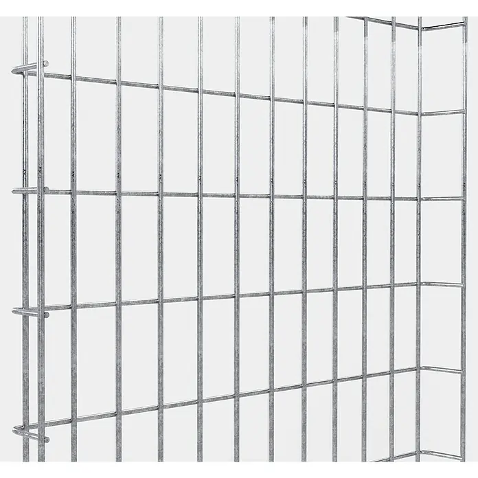 Gabiona Kabelkanal - 58 x 5 x 110 cm, Silber - Nahaufnahme eines Gabionen-Drahtgitters in Silber, das eine moderne und robuste Struktur für den Gartenbau bietet.