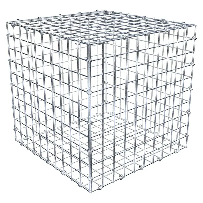 Gabiona Gabione - 50 x 50 x 50 cm, Maschenbreite: 5 cm, Maschenhöhe: 5 cm - Abbildung eines Gabionenkäfigs, einem Drahtkorb für Steine, der im Garten- und Landschaftsbau verwendet wird.