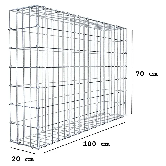 Gabiona Gabione - 100 x 20 x 70 cm, Maschenbreite: 5 cm, Maschenhöhe: 10 cm - Produktabbildung eines Gabionenkorbs mit den Maßen 20 cm x 100 cm x 70 cm, ideal für den Garten- und Landschaftsbau.