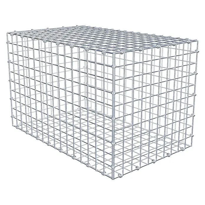 Gabiona Gabione - 80 x 50 x 50 cm, Maschenbreite: 5 cm, Maschenhöhe: 5 cm - Draufsicht auf einen rechteckigen Gabionenkorb aus verzinktem Drahtgeflecht. Dieser robuste Steinkorb dient zur Gartengestaltung und Hangbefestigung.