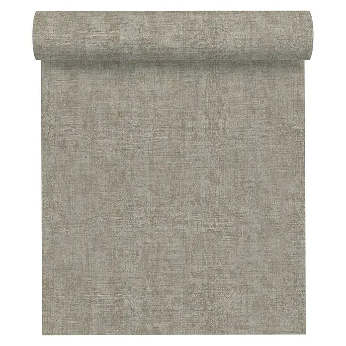 A.S. Création Greenery Vliestapete Borneo - Braun/Grau, Uni, 10,05 x 0,53 m - Eine Rolle eleganter, strukturiert wirkender, grauer Vliestapete für stilvolle Wandgestaltung im Wohnbereich.