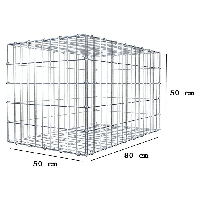 Gabiona Gabione - 80 x 50 x 50 cm, Maschenbreite: 5 cm, Maschenhöhe: 10 cm - Drahtgitterbox mit den Maßen 50x50x80 cm, ideal für den Gartenbau oder zur Dekoration. Robuste Konstruktion für vielseitige Anwendungen.