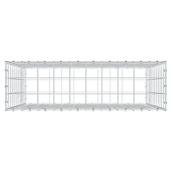 Gabiona Gabione - 100 x 30 x 100 cm, Maschenbreite: 10 cm, Maschenhöhe: 10 cm - Draufsicht auf einen rechteckigen, stabilen Drahtkäfig, der sich ideal für die sichere Aufbewahrung und den Transport von Gegenständen eignet.