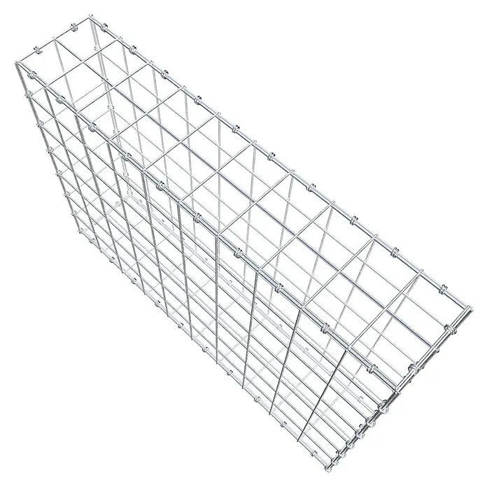 Gabiona Gabione - 100 x 20 x 70 cm, Maschenbreite: 10 cm, Maschenhöhe: 10 cm - Draufsicht einer leeren Gabionenbox aus Drahtgeflecht. Eine robuste und vielseitige Lösung für Landschaftsbau und Gestaltung.