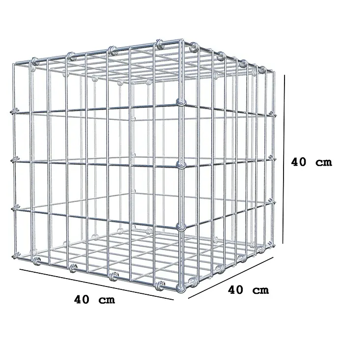 Gabiona Gabione - 40 x 40 x 40 cm, Maschenbreite: 5 cm, Maschenhöhe: 10 cm - Drahtgitterwürfel mit Maßen 40x40x40 cm, ideal für individuelle Gestaltung. Vielseitig einsetzbar im Garten- und Landschaftsbau.