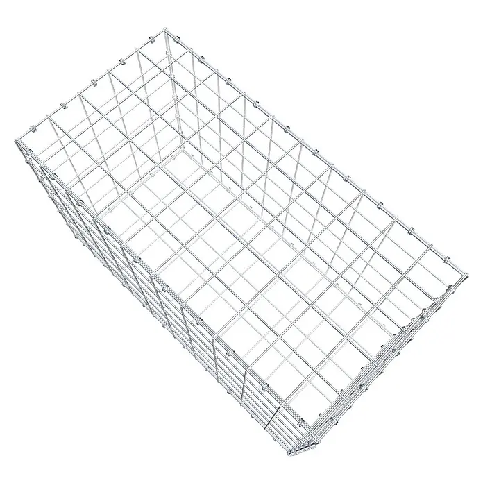 Gabiona Gabione - 100 x 50 x 60 cm, Maschenbreite: 10 cm, Maschenhöhe: 10 cm - Draufsicht auf einen leeren Gabionenkorb aus Drahtgeflecht, der Stabilität und Flexibilität für verschiedene Anwendungen bietet.