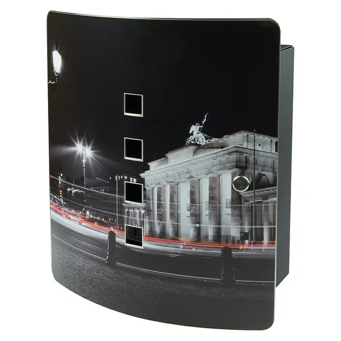 Burg-Wächter Schlüsselkassette - L x B x H: 7 x 21 x 24 cm, Anzahl Haken: 10 Stk., Berlin - Wandbriefkasten mit Berlin-Motiv, Nachtaufnahme des Brandenburger Tors. Ein stilvoller Briefkasten für den Eingangsbereich.
