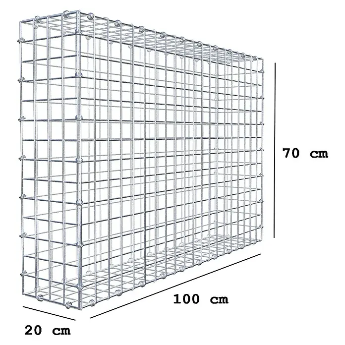 Gabiona Gabione - 100 x 20 x 70 cm, Maschenbreite: 5 cm, Maschenhöhe: 5 cm - Abbildung eines Gabionenkorbs mit den Maßen 100 x 70 x 20 cm zur dekorativen Gartengestaltung.