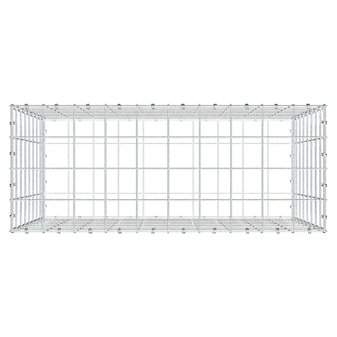 Gabiona Gabione - 100 x 40 x 80 cm, Maschenbreite: 10 cm, Maschenhöhe: 10 cm - Draufsicht eines leeren, rechteckigen Drahtkorbs mit stabilen Gitterstrukturen, ideal für Lagerung oder Transport.